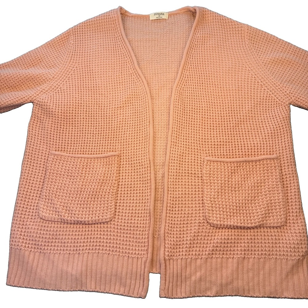Zenana Women's Pink Heavy Knit Open Front Cardigan Pockets Super Cozy 1X